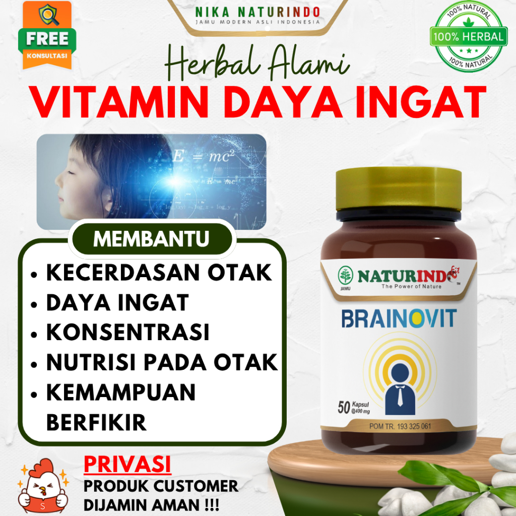 Brainovit Vitamin Daya Ingat Kecerdasan Otak Suplemen Daya Ingat Anak & Dewasa Herbal NATURINDO