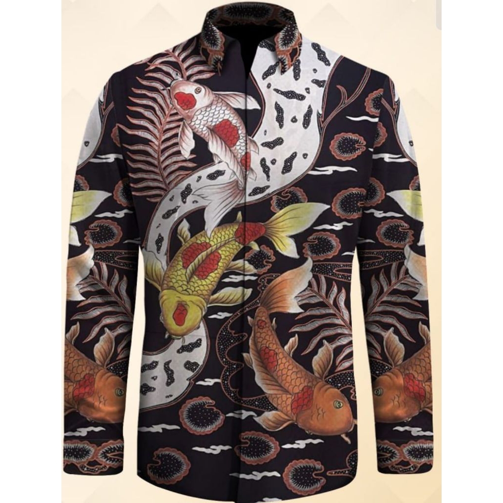 kain batik tulis pria sutera atbm lukis 3 dimensi motif ikan koi