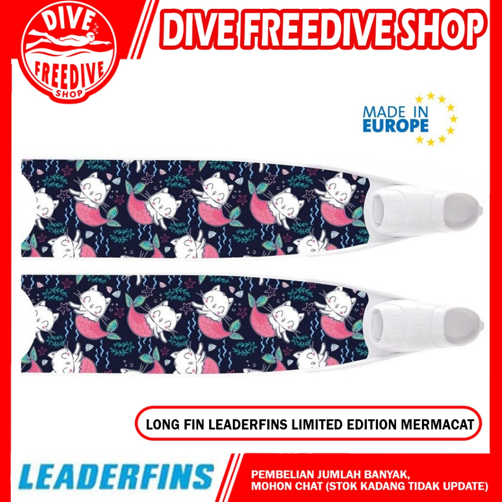 Long Fin Leaderfins Limited Edition Mermacat Fiberglass Pure Carbon Fins Kaki Katak Freedive Freediv