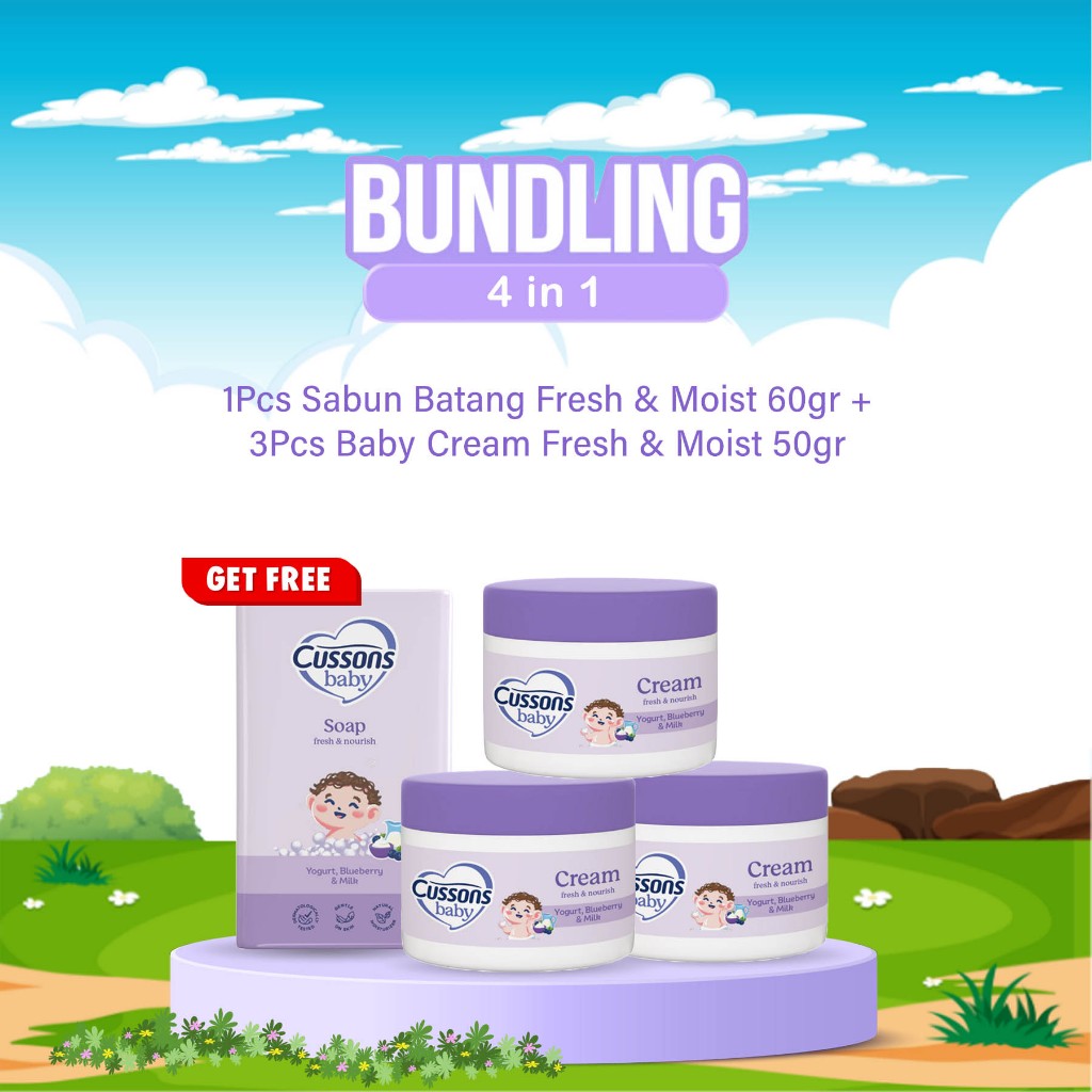 Promo Spesial Cussons Baby 4in1 Perawatan Lengkap Kulit Bayi Fresh & Moist Yogurt Blueberry Milk, Te