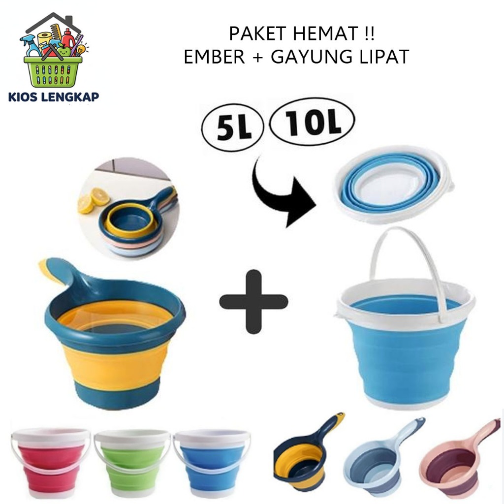 Paket hemat ember lipat portable + gayung lipat portable Ember gayung serbaguna 5 liter /10 liter