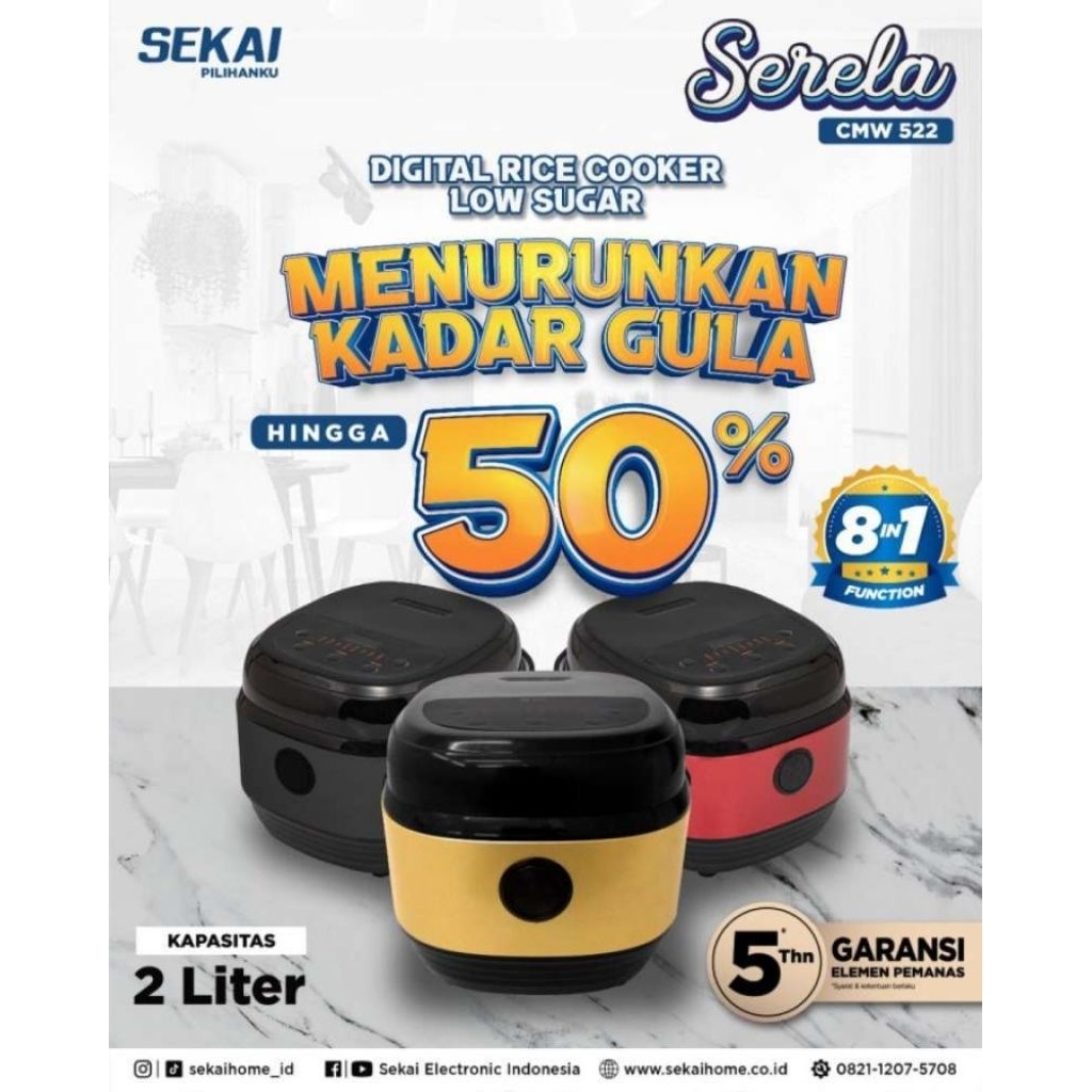 Rice Cooker Sekai CMW 522 Low Sugar Magic Com Sekai 1.8 Liter Low Sugar 8in1 Rice Cooker Digital 1,8