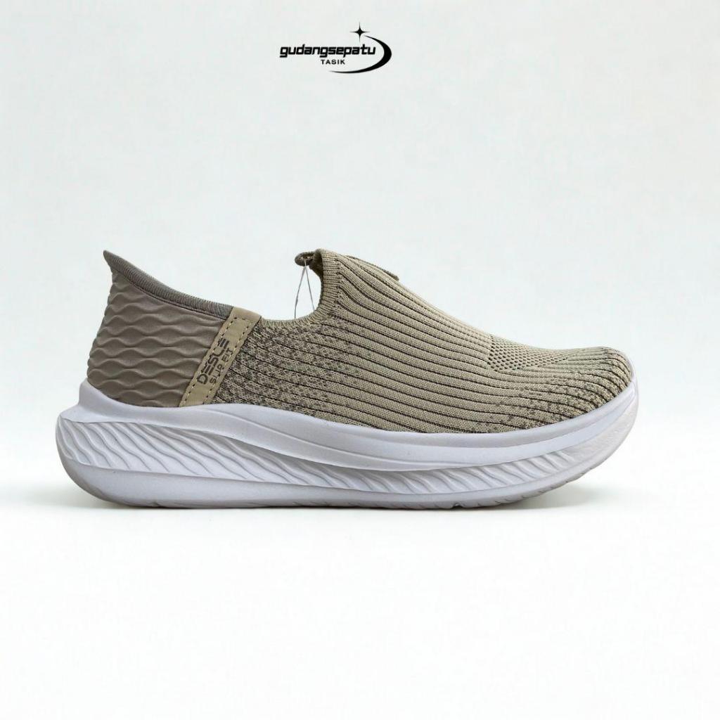 Sepatu Slip On Wanita Cream Coklat Ringan Empuk Anti Lecet Hitam Simple Polos DESLE ALICE