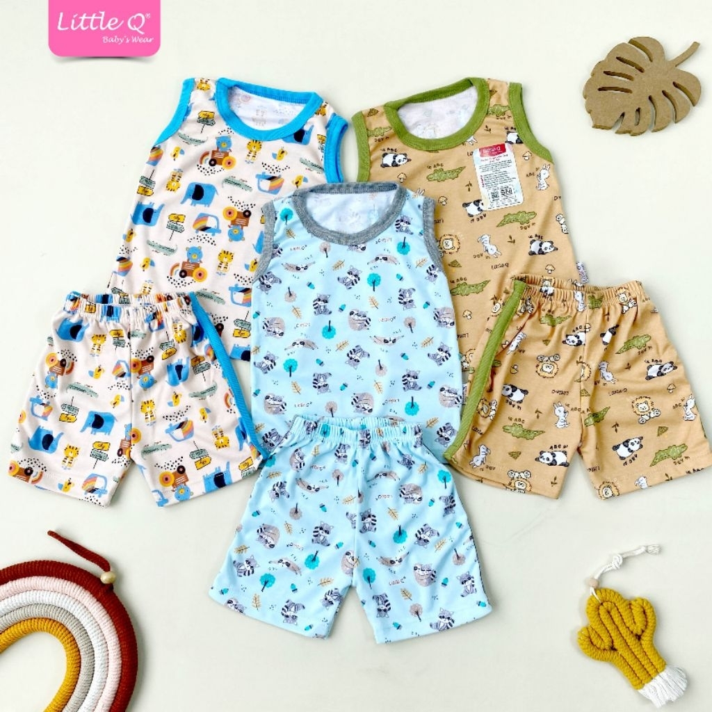 Baju Bayi | Setelan Lengan Kutung Laki-Laki | Set Lengan Kensi Litlle Q