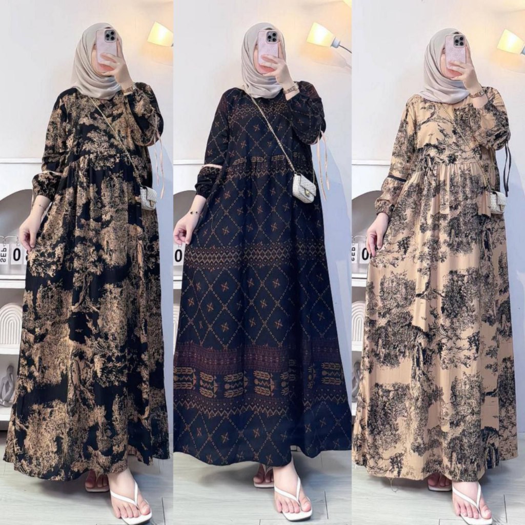 gamis anjani rayon - gamis pita anjani - gamis rayon motif kekinian