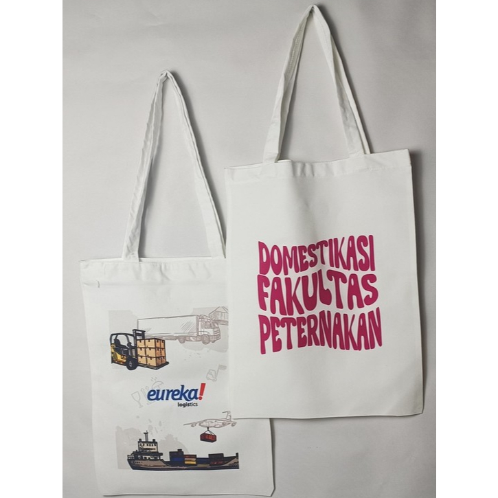 Totebag Kanvas Putih Polos dan Resleting bisa Custom