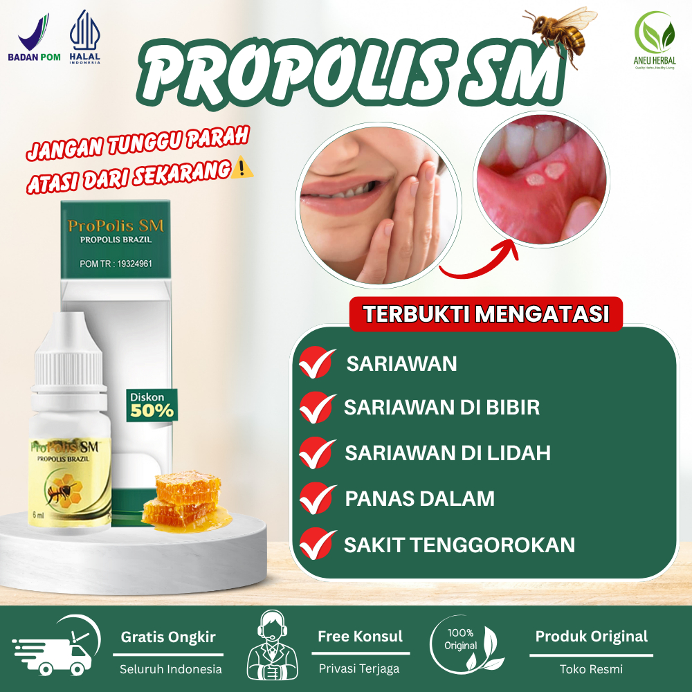 Propolis SM - Obat Tetes Sariawan, Sariawan Di Lidah, Sariawan Di Bibir, Panas Dalam