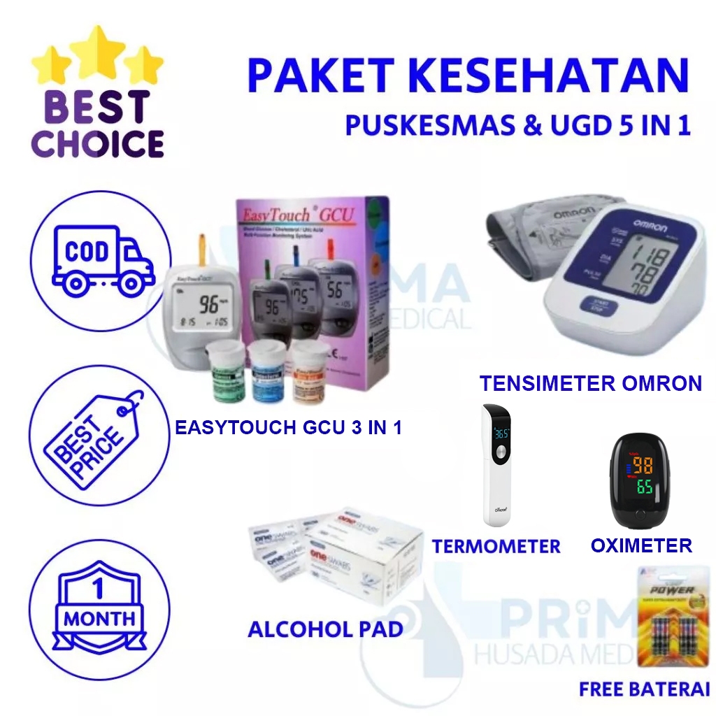 Paket Lengkap 5 In 1 Alat Easy Touch GCU 3in1 Test Cek Gula Darah Asam Urat Kolestrol Tes Easytouch 