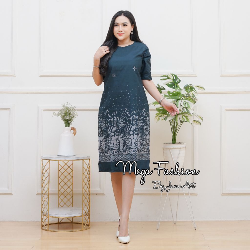 PALING MURAH JAVA ART - BAJU DRESS WANITA MODERN MODEL TERBARU MOTIF BATIK LENGAN PENDEK SELUTUT