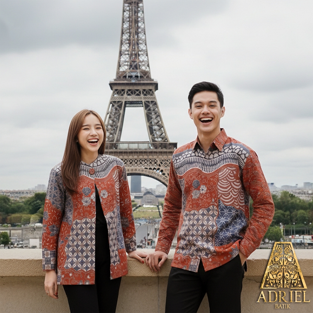 HEMMA BATIK TULIS PREMIUM (Kemeja PRIA / Outer WANITA)  - Reguler Fit Batik Navy Orange Oranye Navy 