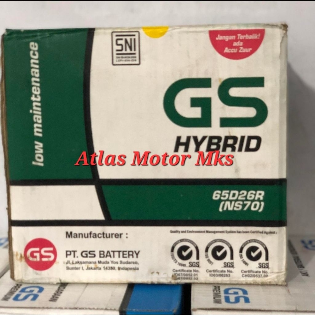 [1PC][65D26R] ACCU AKI GS ASTRA HYBRID NS70 12V-65Ah MOBIL PANTHER / KUDA / L300 / KIJANG DIESEL / K