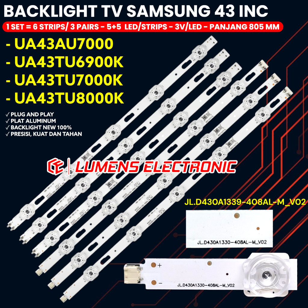 BACKLIGHT TV SAMSUNG 43 INCH UA43TU6900 UA43TU7000 UA43TU8000 UA43AU7000 43TU6900 43TU7000 43TU8000