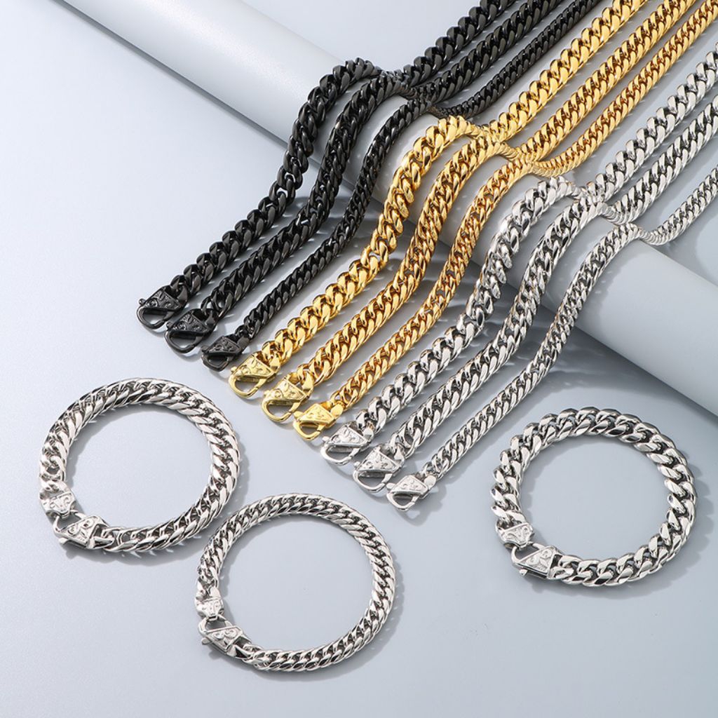 Set Gelang Kalung Rantai Pria Titanium Anti Karat