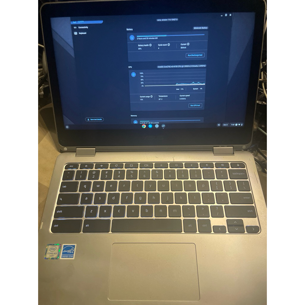 Laptop tipis Asus chromebook 2 in 1 8/32 Gb Core M3 gen 6