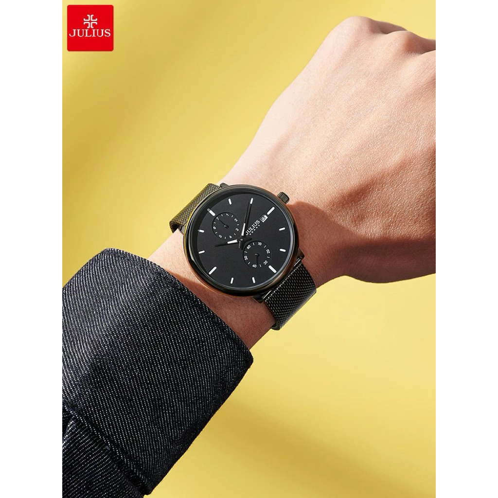 Jam Tangan Julius Pria Original Stainless Steel Bulat Dewasa JAH-150 Analog Chrono Calendar