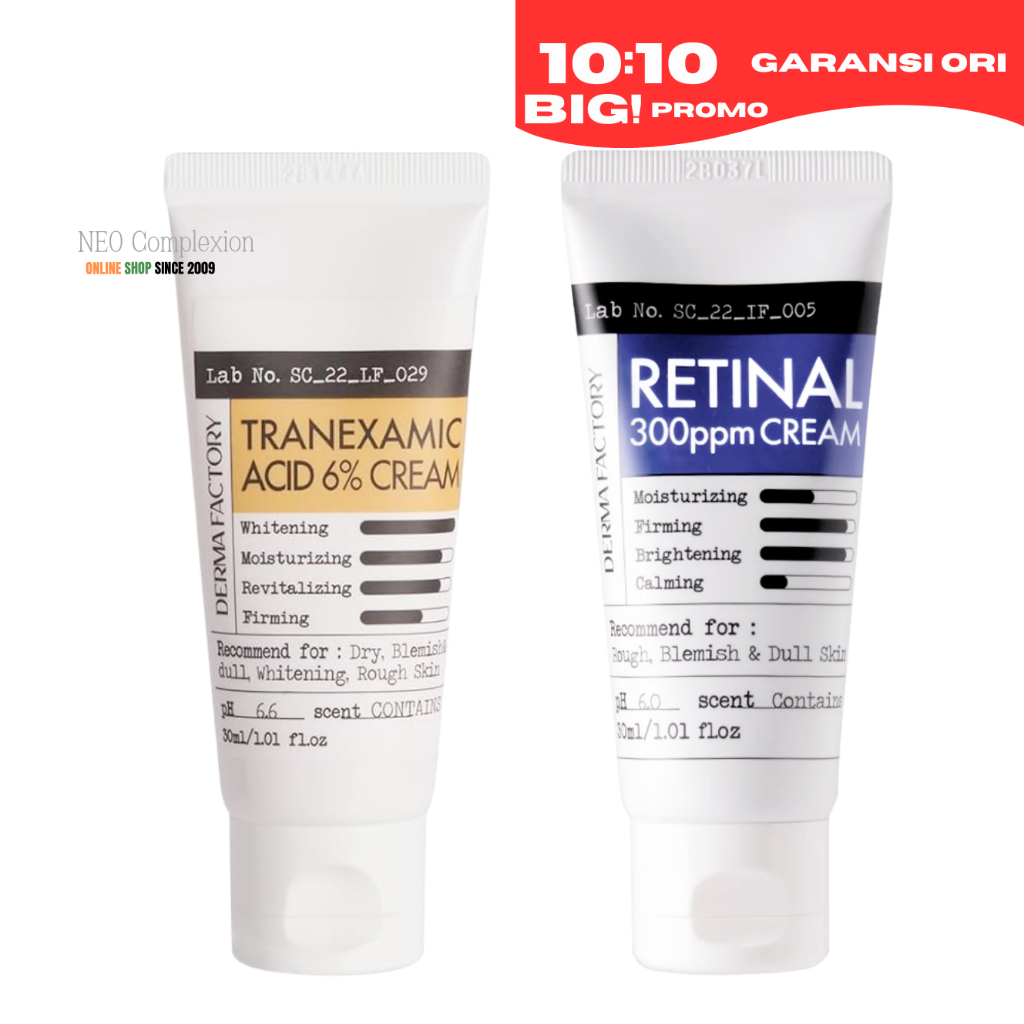 (Garansi ori) DERMA FACTORY  tranex acid 6% 30ml and RETINAL 300 ppm cream 30ml
