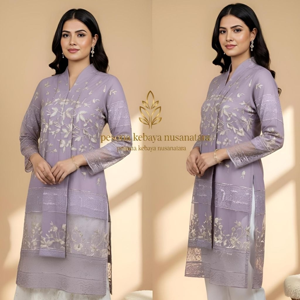 PESONAKEBAYA Kebaya Semi-Outer Panjang Lilac/Lavender - Kebaya Wisuda Lamaran Pesta - Premium Qualit