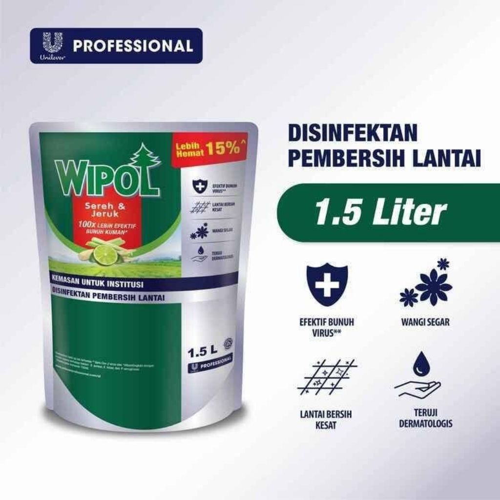 wipol pouch 1,5 liter/ WIPOL KARBOL CEMARA 750 ML pembersih kamar mandi wipol