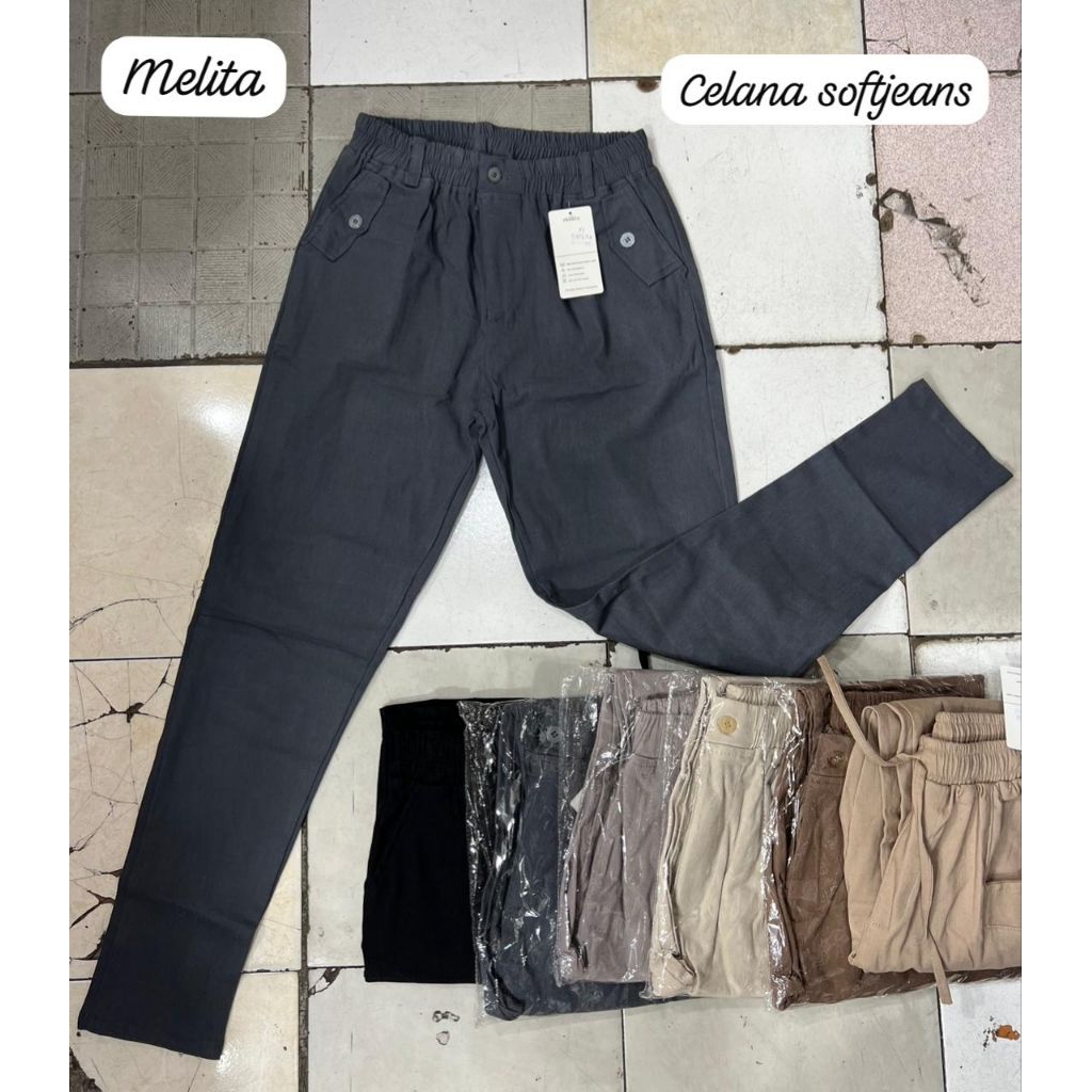 Pants Celana Standar Soft Jeans Panjang Terbaru Wanita Allsize Model Melita