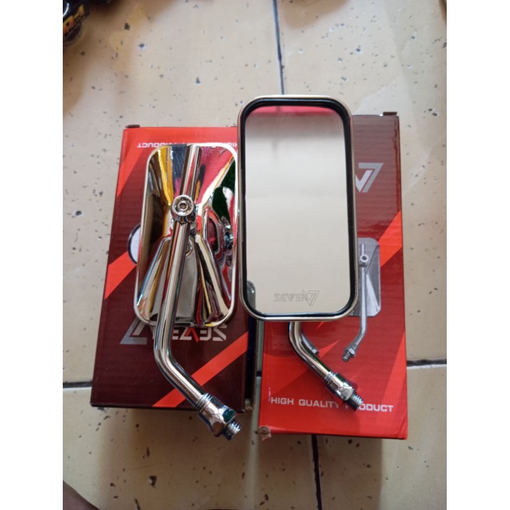 Spion Retro Kotak Bulat Seven Tangkai Besi Chrome CB CLASSIC TIGER GL - Universal Sepeda Motor Honda
