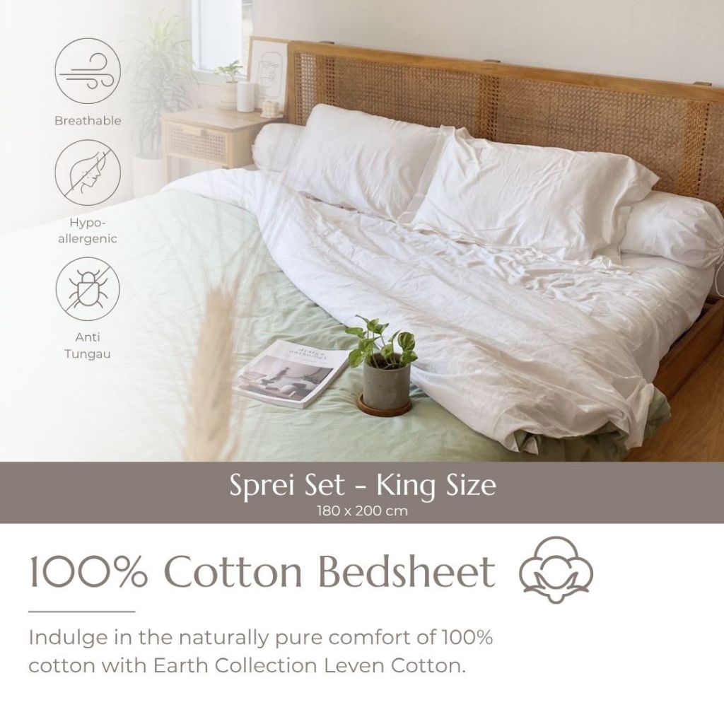 Leven Cotton - SPREI KING SET 180x200x32 - 100% Katun Solid Color - Sprei Polos Adem Hypoallergenic 