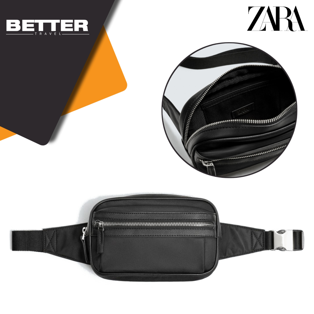 ZARA waist bag pria belt bag casual tas pinggang hitam casual daily