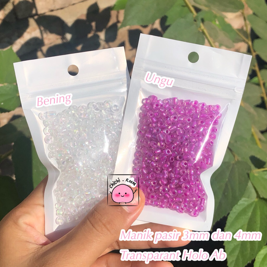 Manik pasir ab bening holo ukuran 3mm dan 4mm manik pasir bening 6/0 manik pasir bening 8/0