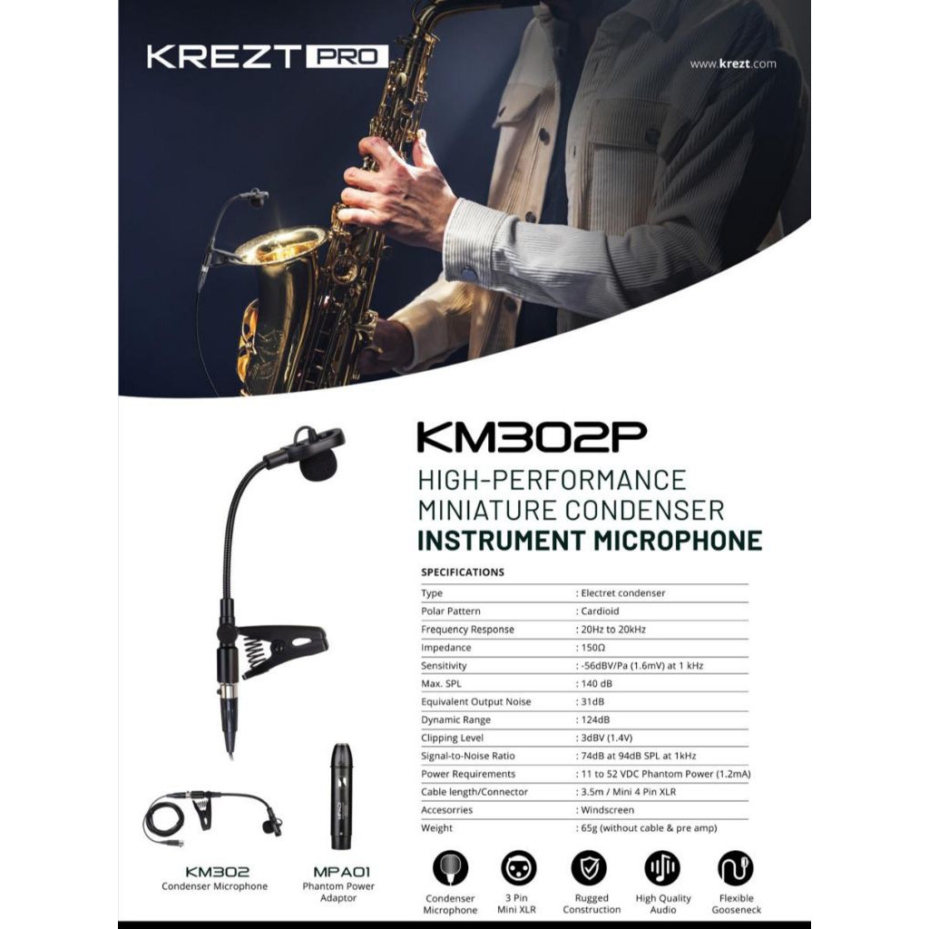 Krezt Pro KM 302P Mic kondensor Saxophone Krezt km 302 Mic instrument Mic Saxophone Krezt 302P origi