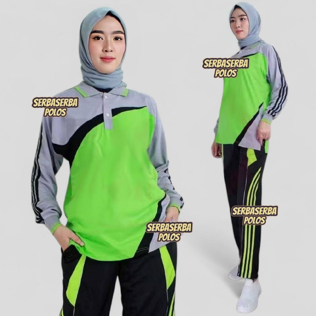 Setelan Kaos Olahraga Berkerah / Seragam Guru Berkerah / Setelan Olahraga Lengan Panjang