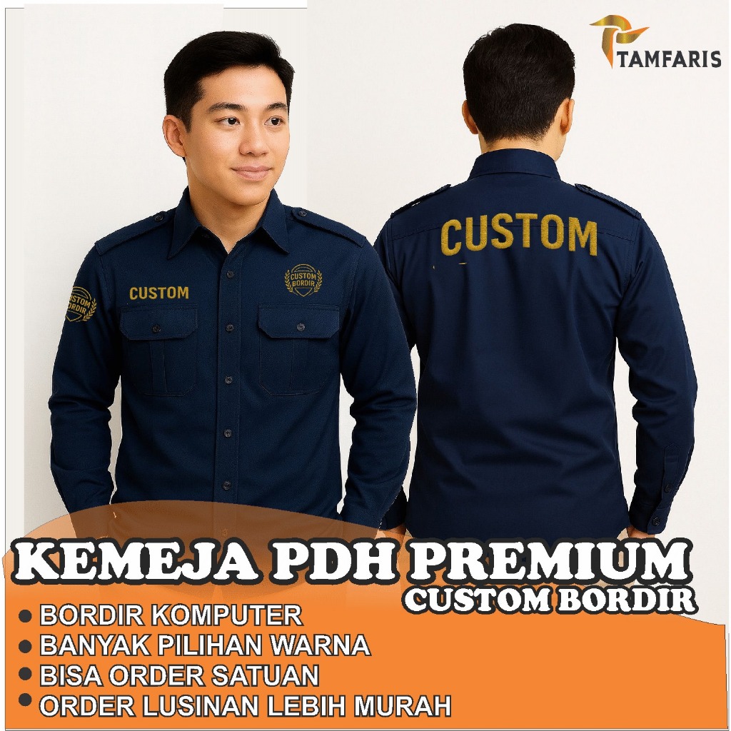 New Kemeja Premium Pdh/Pdl Custom Bordir Bahan Nagata Drill | Satuan / Grosir