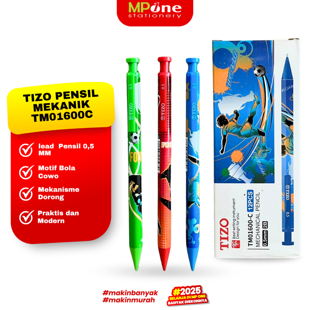 Tizo Pensil Mekanik 0,5mm TM01600C / Mechanical Pencil Motif Bola Cowo TIZO