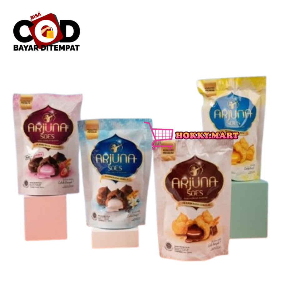 (HOKKY)Arjuna Soes Kue Sus Kering 30gr x 10pcs Soes Isi Krim Rasa Coklat Keju Strawberry Vanila Snac