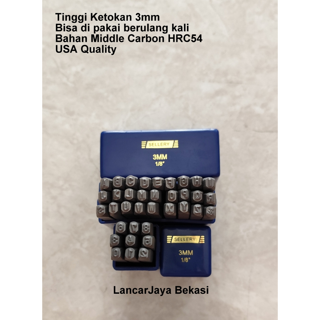 Sellery USA Alat Ketok Set Huruf Angka Lengkap Ukuran 3mm Bahan Middle Carbon HRC54