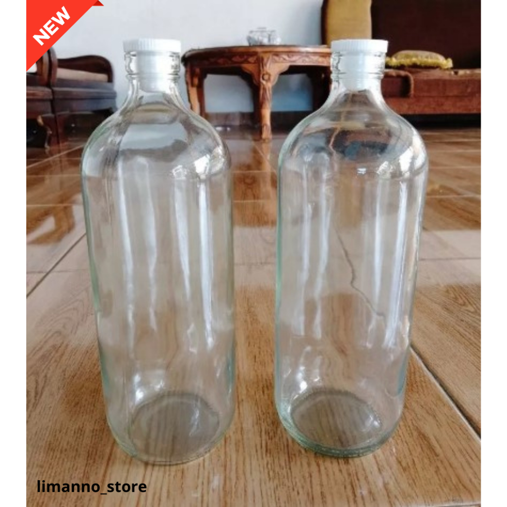 [Bundle 5pcs] Botol Kaca Beling plus tutup / Botol Bensin1 liter Transparan