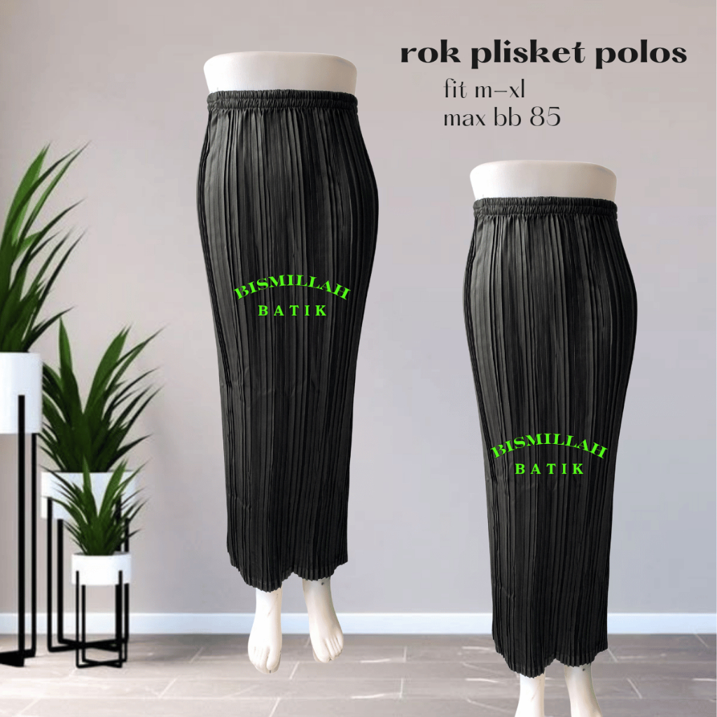 Rok Plisket bawahan kebaya wanita plisket polos warna Hitam bahan satin premium untuk wisuda
