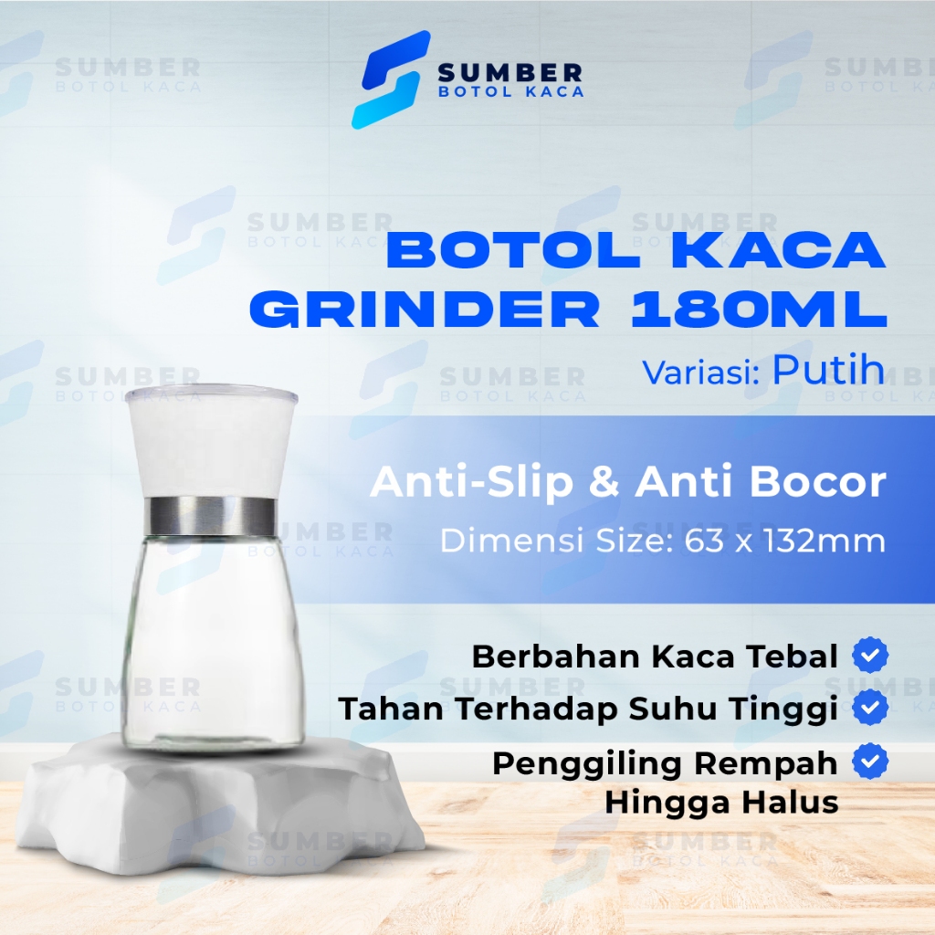 Botol Kaca Grinder Clear 180ML/ Jar Bumbu Grinder Clear/ Penggiling bumbu