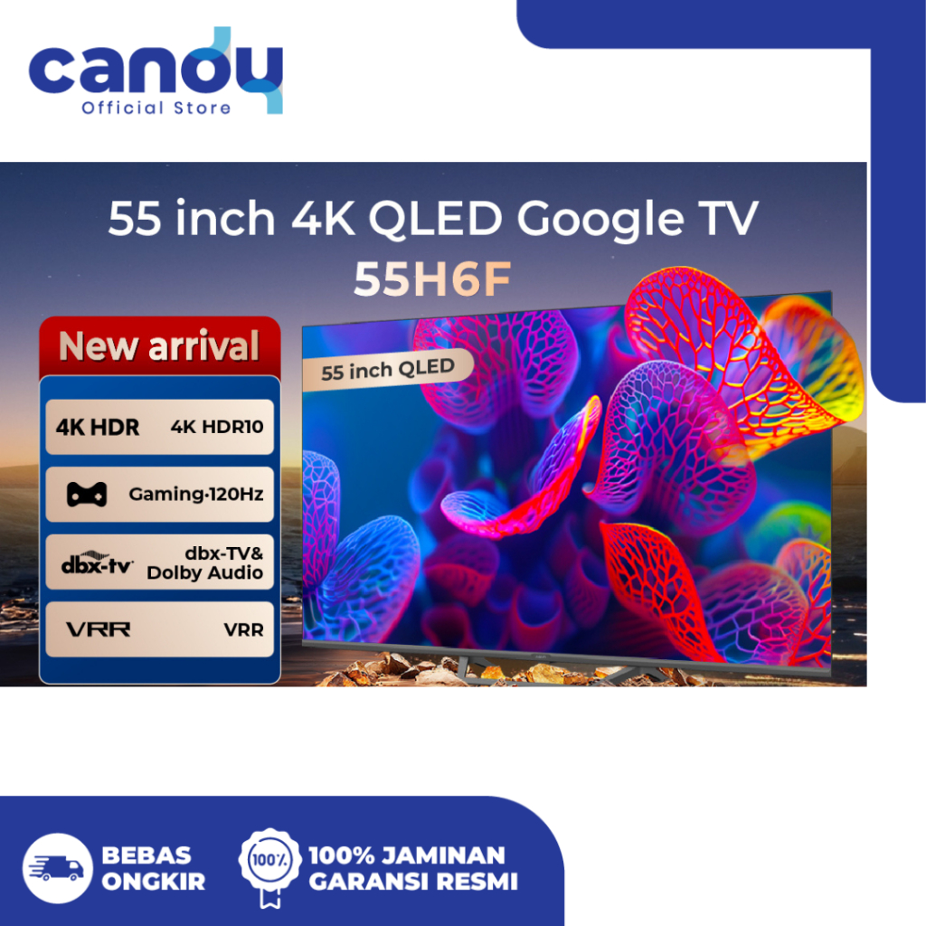 AQUA Elektronik Smart TV 55 Inch - QLED - 4K HDR - Digital TV - Google TV - Bezel Less 55H6F