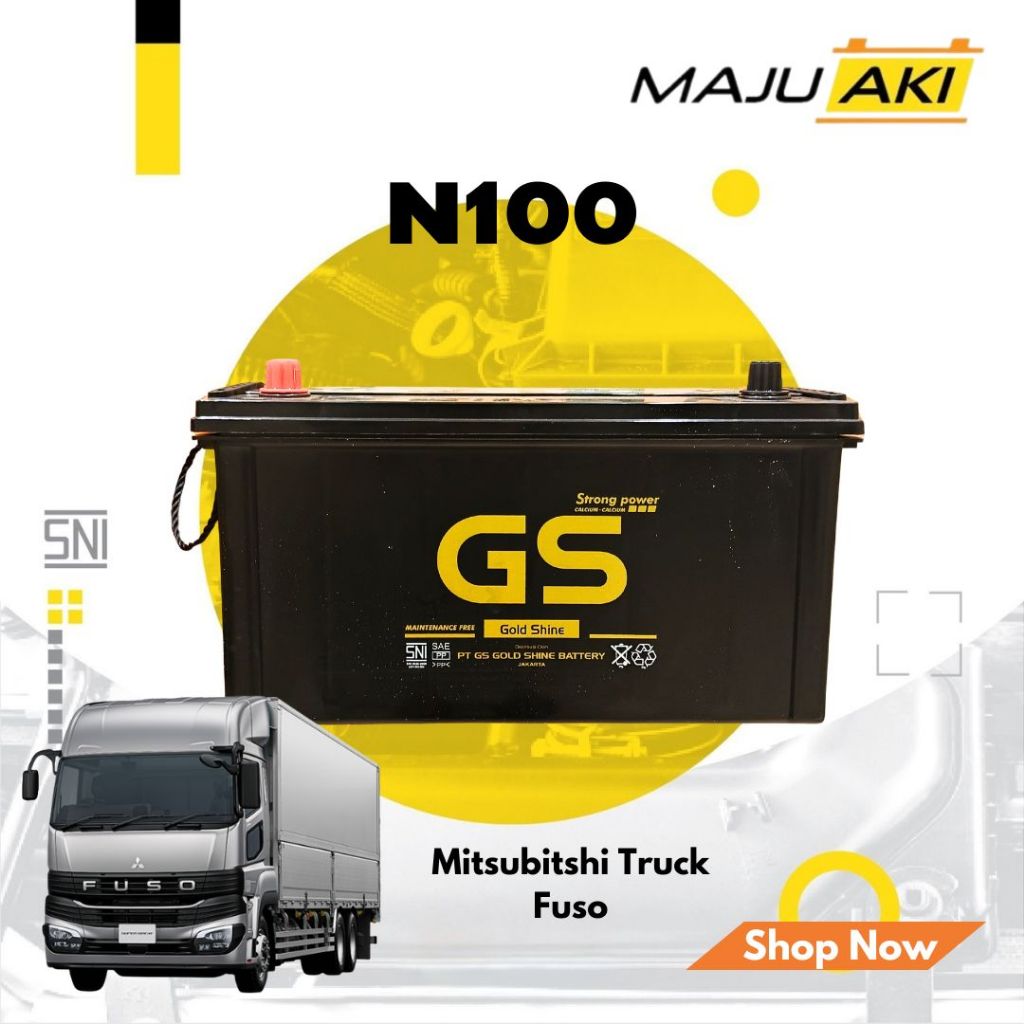 Aki Mobil Mitsubishi Truck Fuso Aki Kering GS Gold Shine MF N100 12V 100Ah