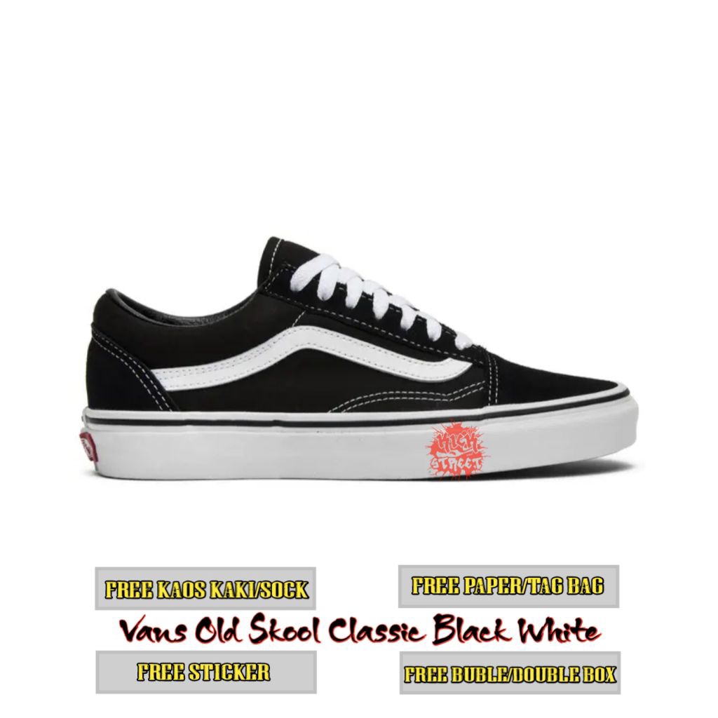 Sepatu Casual Pria Wanita Vans Old Skool Classic Black White 100% Original BNIB ( BRAND NEW IN BOX )
