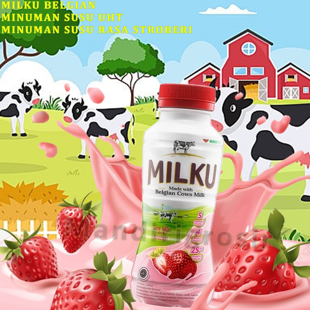 Minuman Susu UHT Belgian * Milku * Minuman Susu Rasa Strawberry * 200ml