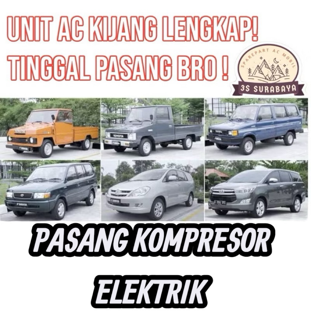 Unit Kijang Pasang Kompresor Elektrik Lengkap Tinggal Pasang Ac mobil Universal (Baru/New)