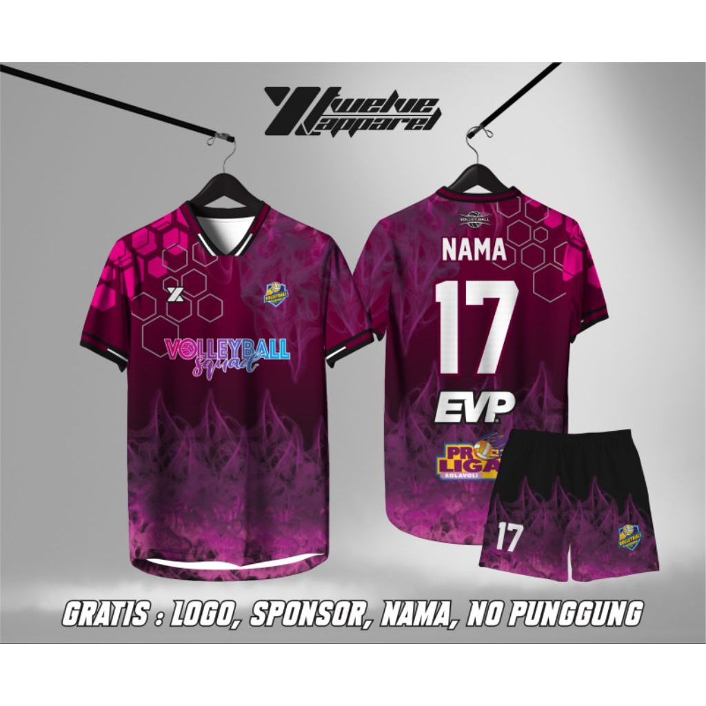 Baju Volly Full Printing free Desain Nama Nomor Sponsor dan Logo, bisa COD
