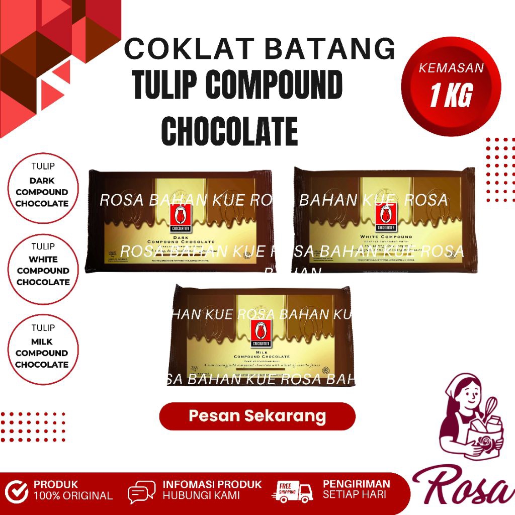 Tulip Coklat Batang Compound 1 kg – Dark, Milk & White untuk Kue, Roti & Dessert