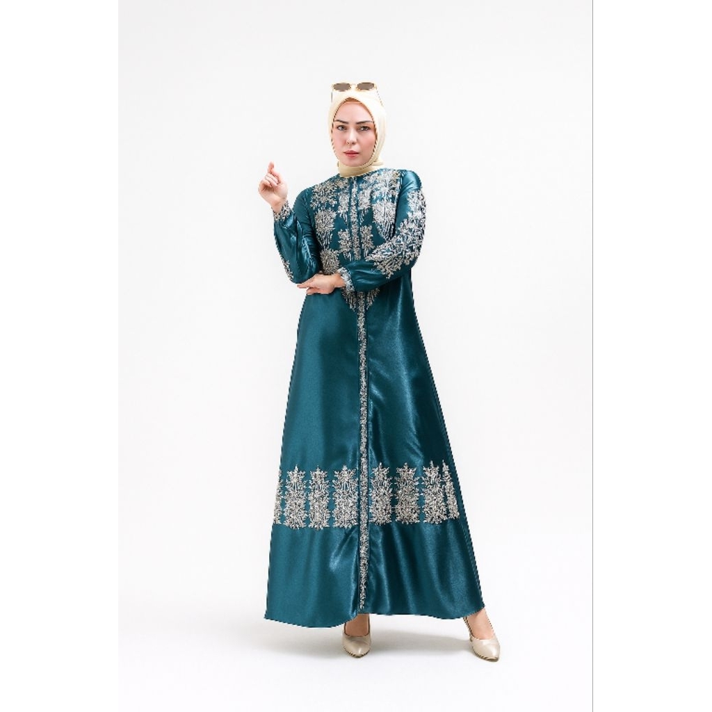Gamis Lebaran Silk Cristal Bordir Pintu Aceh Dress Muslim Wanita Terbaru