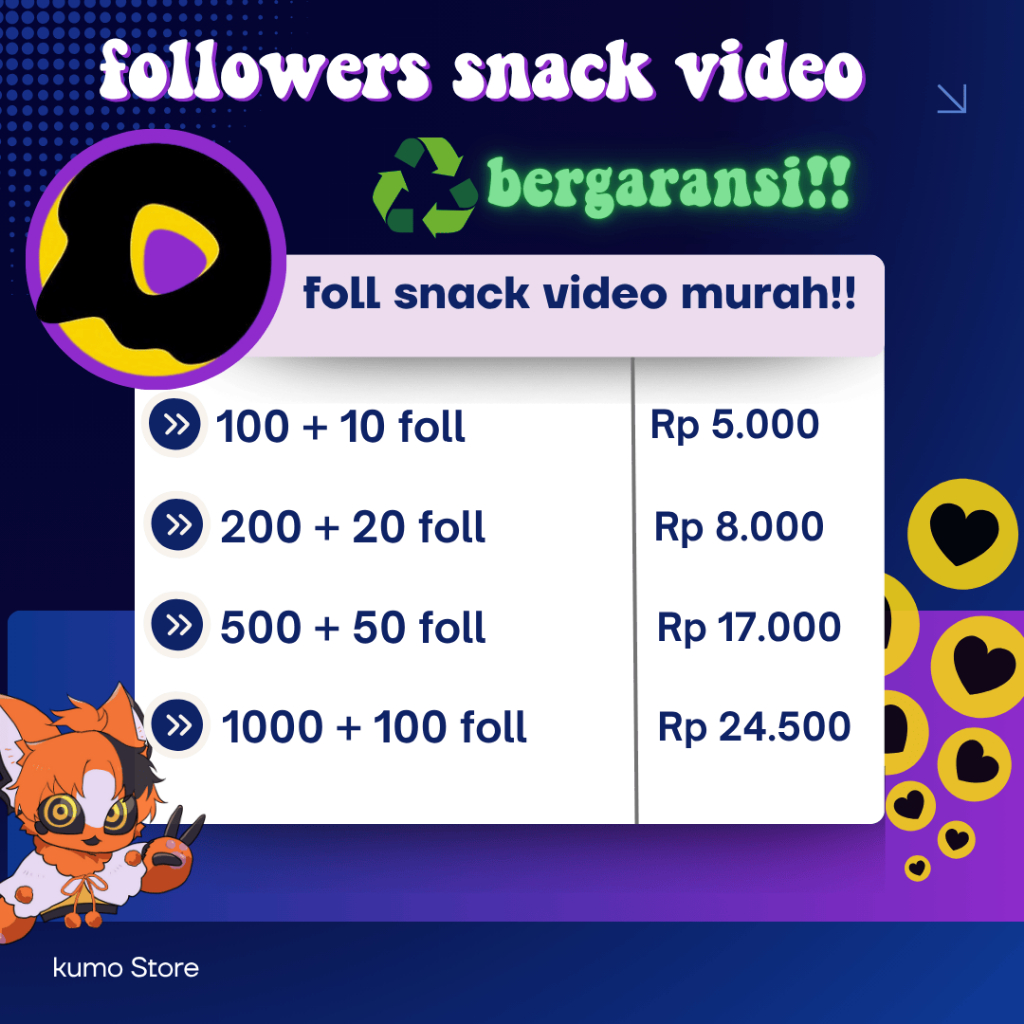 FOLLOWERS SNACK VIDEO BERGARANSI TERMURAH