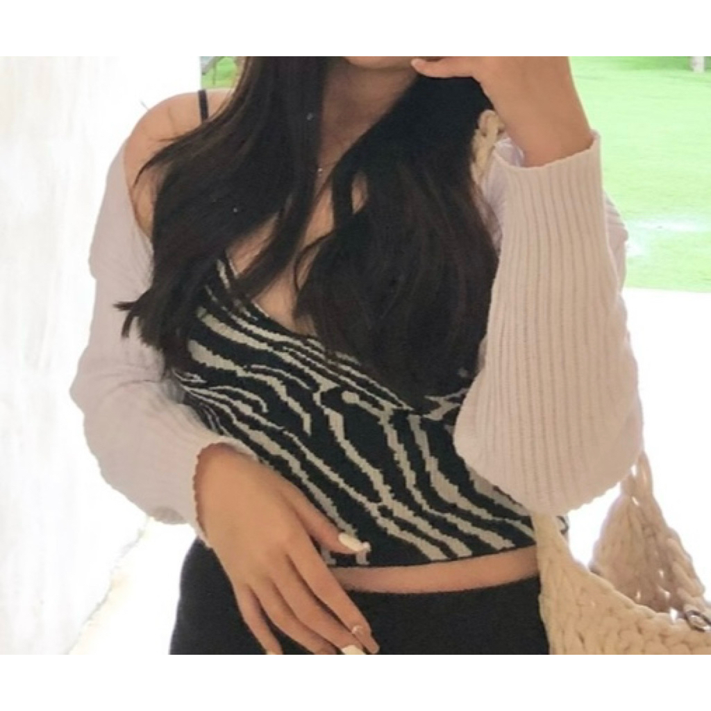 1 set summer top/ crop top zebra/ cardigan putih/ cardigan crop