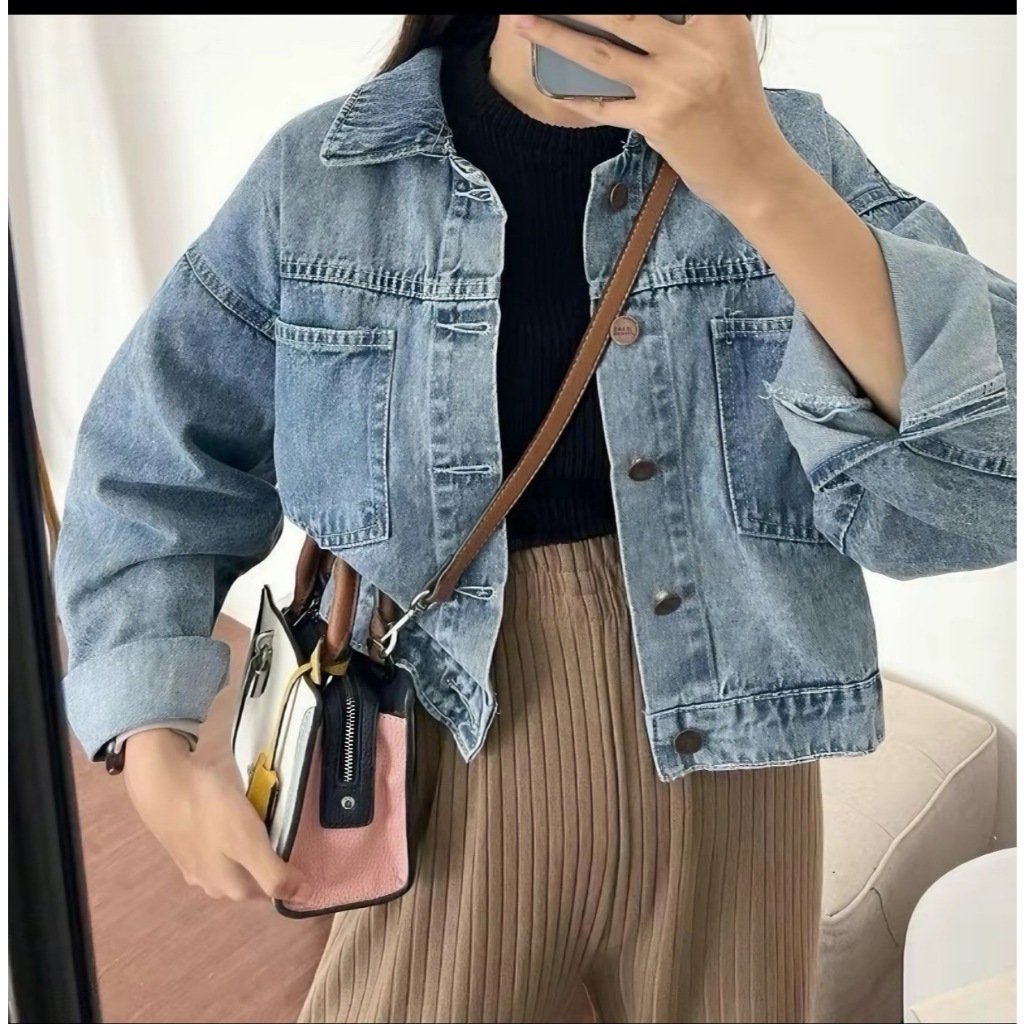 Jaket Vanessa Crop Jeans Korea Style Oversize