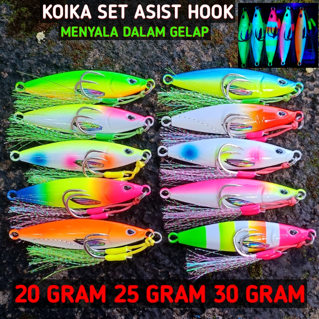 Micro jig plus assist hok iseama Metal jig 20g 25g 30gram full fosfor gid metal jig koika micro jig 