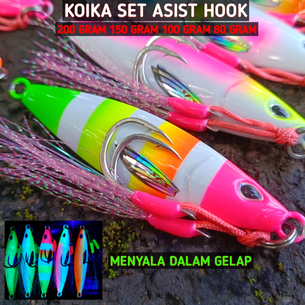 METAL JIG SET ASSIST HOOK 200gr/150g/100g/80GRAM metal jig ful gid metal jig 150gram plus assist hok