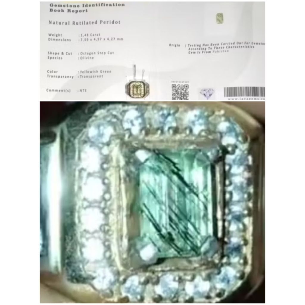 Natural Rutilated Peridot 1,48 Crt + Setifikat, Kode 188